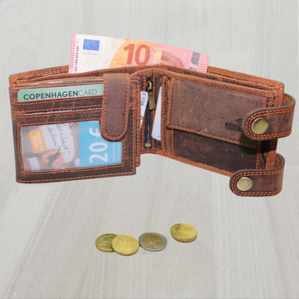 Flevado Herrengeldbörse Echt Leder RFID Schutz Querformat